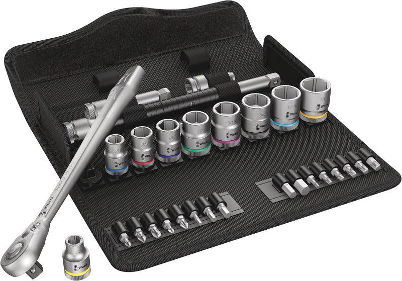 WERA 8100 SA 8 Zyklop Metal Ratchet Set with Switch Lever – 28‑Piece (05004018001)