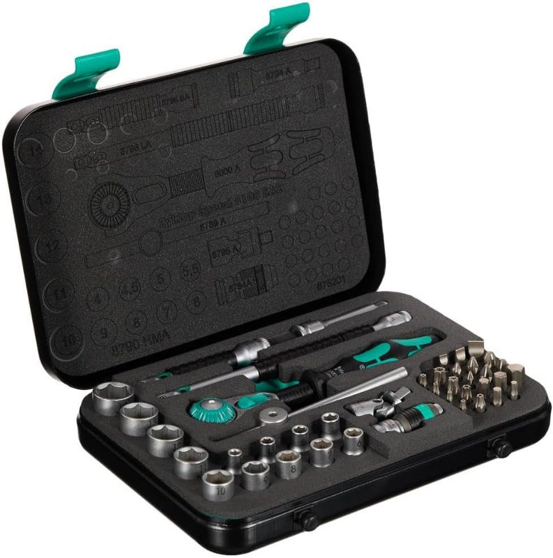 WERA Zyklop Speed Ratchet Set 8100 SA 6, 1/4" Drive, Metric, 28-Piece – Chrome Finish