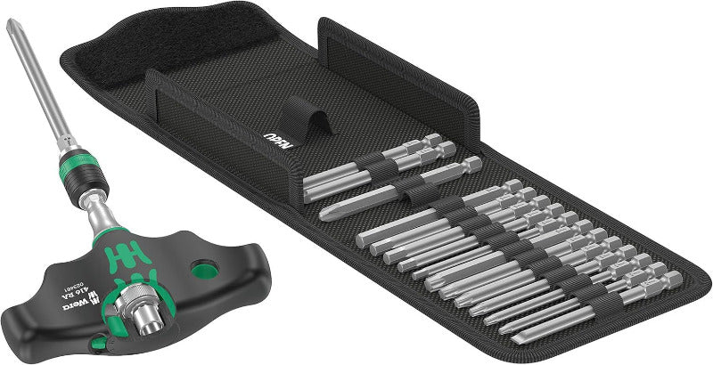Wera 416 RA T-Handle Ratchet Bit Holder with Rapidaptor, 1/4", 45mm – Black/Green