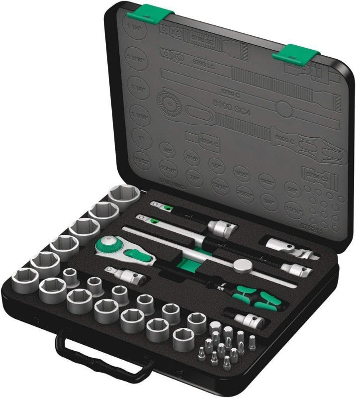 WERA Zyklop Speed Ratchet Set 8100 SA 6, 1/4" Drive, Metric, 28-Piece – Chrome Finish