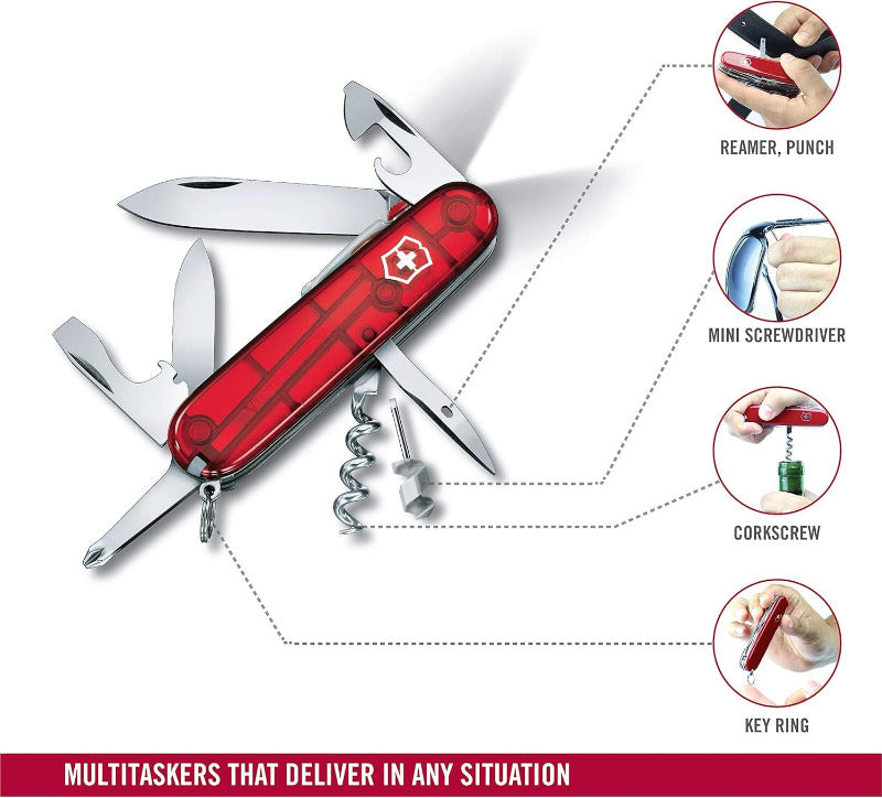 VICTORINOX Spartan Lite Swiss Army Knife - Red Transparent | Multi-Tool Pocket Knife