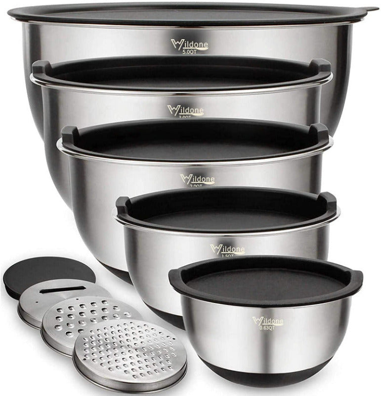 WILDONE 5-Piece Stainless Steel Mixing Bowl Set with Airtight Lids