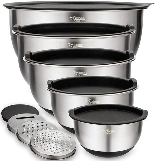 WILDONE 5-Piece Stainless Steel Mixing Bowl Set with Airtight Lids
