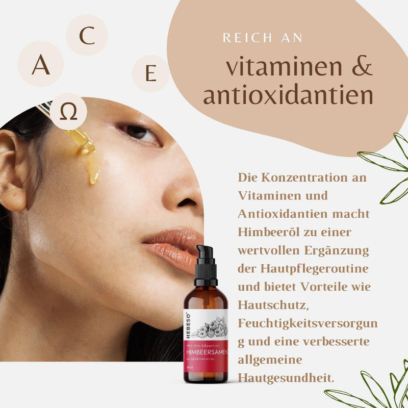 Himbeersamenöl 100% Rein & Natürlich Kaltgepresst 100Ml | Anti-Aging, Pflege, Vitamin A/E, EFA Reichhaltiges Öl | Behandelt Falten, Fältchen, Trockene Haut | 100% Natürliche Gesichtspflege