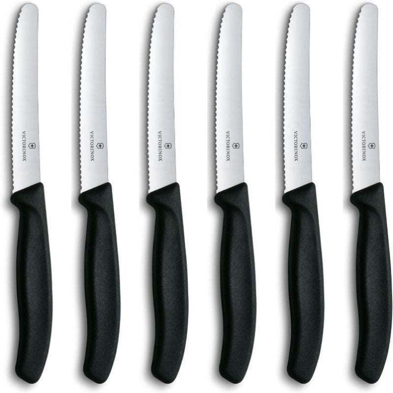 VICTORINOX Swiss Classic Tomato & Snack Knife Set – 6 Pieces, Black Handle, 11cm