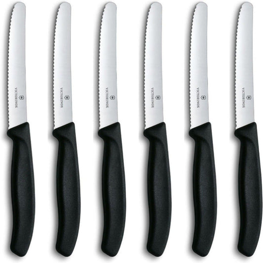 VICTORINOX Swiss Classic Tomato & Snack Knife Set – 6 Pieces, Black Handle, 11cm