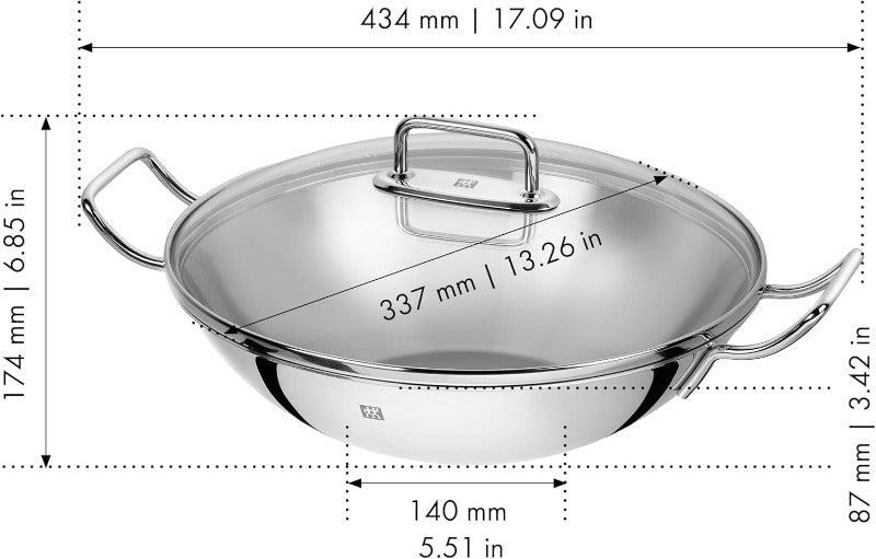 ZWILLING Plus Wok – 32 cm, Stainless Steel with Glass Lid & Rack | Induction Ready