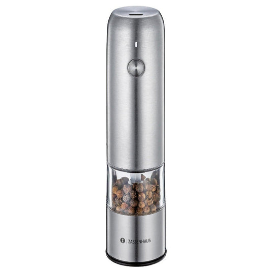 ZASSENHAUS Cologne Electric Pepper Mill – 14 cm | Adjustable Ceramic Grinder | Stainless Steel