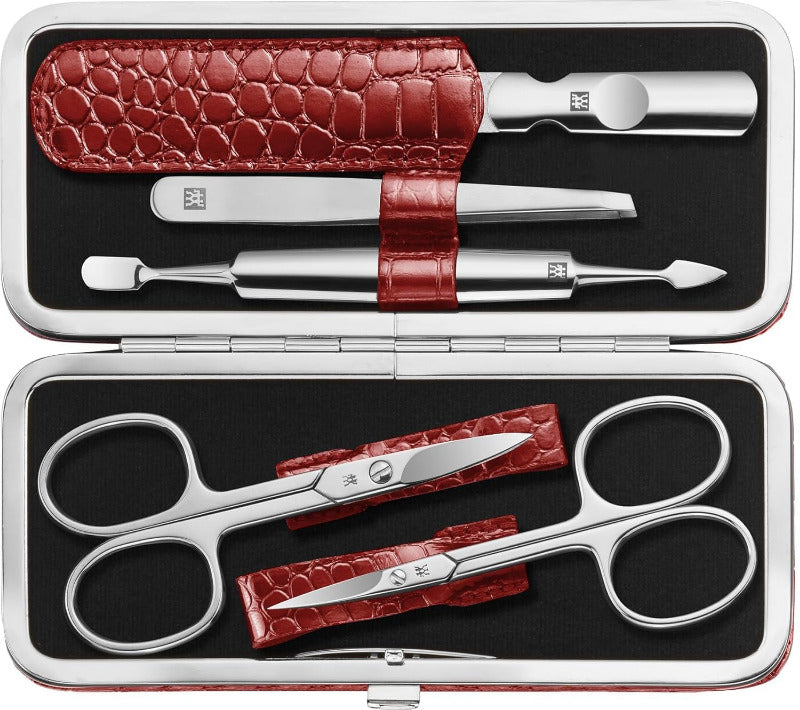 ZWILLING Maniküreset (10 Teilig, Komplettset Für Finger- Und Fußnägel, Echt Leder Etui Mit Metallrahmen), Edelstahl Poliert, Kroko Edition, Schwarz