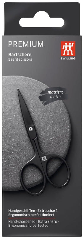 ZWILLING Beard Scissors – 115 mm Premium Stainless Steel, Extended Grip, Fine Tip, Scratch-Resistant, Black