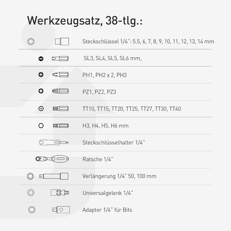 Högert Technik - Werkzeugset I Steckschlüssel, Bits Und Ausstattung 1/4” I Legiertem Chrom-Vanadium-Stahl I Gesenkgeschmiedet I Ratschenmechanik Mit 72 Sperrklinken I Ht1R462-38-Tlg