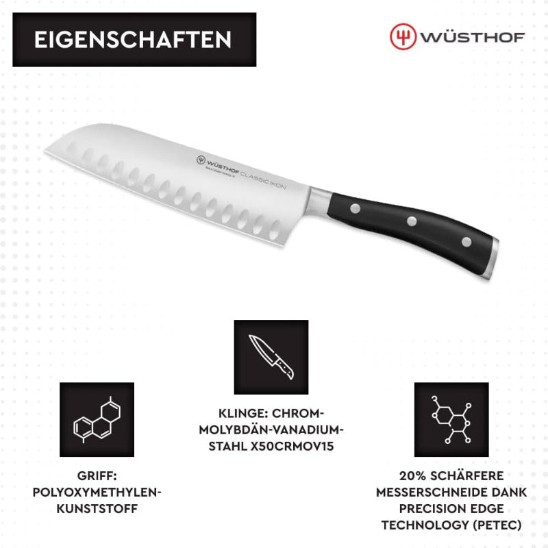 WÜSTHOF Classic Ikon Santoku Knife 17 cm – Black Handle