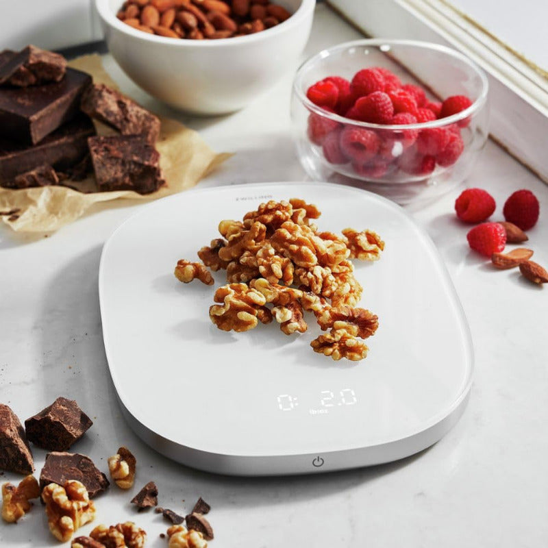 ZWILLING ENFINIGY Digitale Küchenwaage Mit Lcd-Display, Aus Kunststoff, Aufladung per USB, Bis 10 Kg, Silber