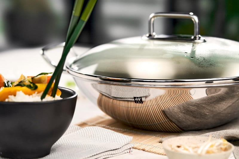 ZWILLING Plus Wok – 32 cm, Stainless Steel with Glass Lid & Rack | Induction Ready