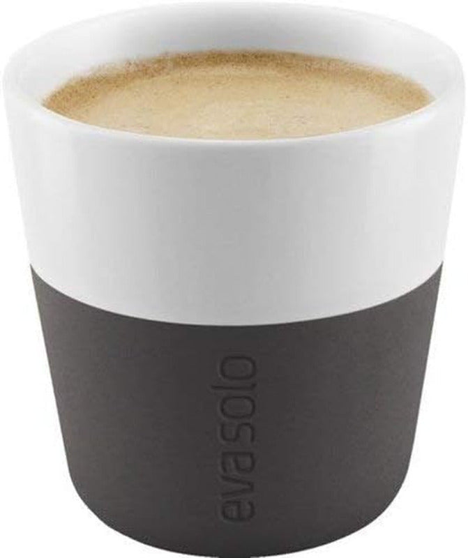 EVA SOLO | 2 Espresso Becher | 80 Ml | Gut Zu Halten Durch Silikonbeschichtung | Spülmaschinenfest | Carbon Schwarz