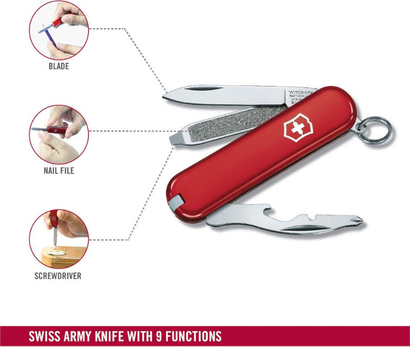 Victorinox Rally Swiss Army Knife – Mini Keychain Multi-Tool with 9 Functions