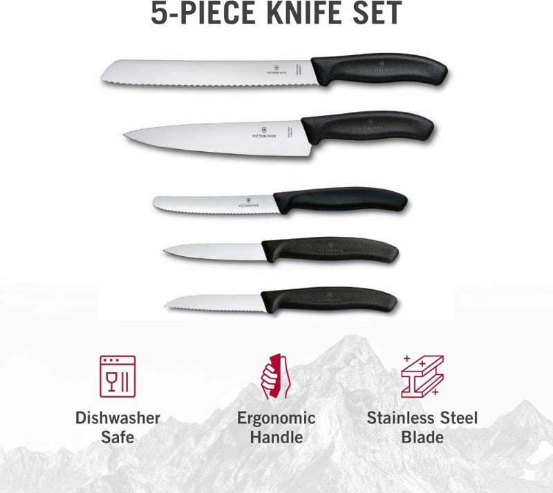 VICTORINOX Swiss Classic 5-Piece Kitchen Knife Set – Ultra-Sharp, Swiss Made, Black