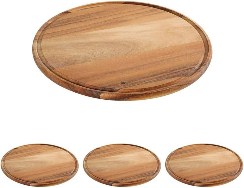 ZASSENHAUS 33 cm Acacia Wood Pizza Plate – Round Board with Juice Groove