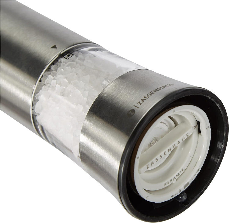 ZASSENHAUS Electric Salt & Pepper Mill GERA | Ceramic Grinder | Stainless Steel | Ø 6 x 20 cm