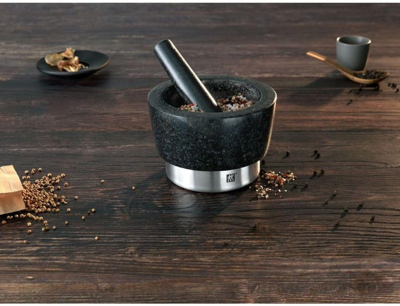 ZWILLING Spices Mortar with Pestle – 10 cm Height, Ø 11 cm, Granite, Black