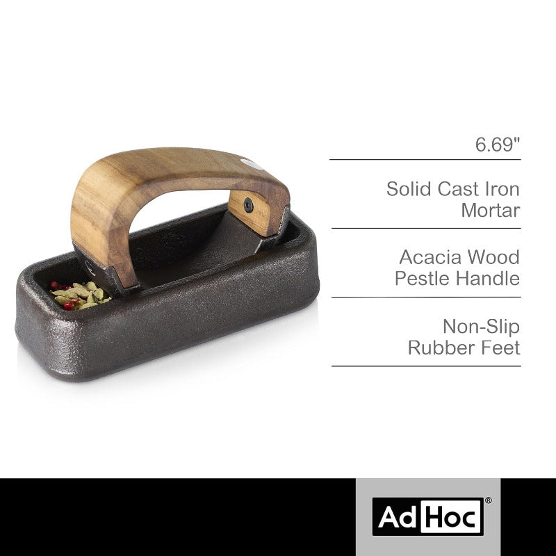 ADHOC MO31 Rocca Rocking Mortar – Cast Iron & Acacia Wood