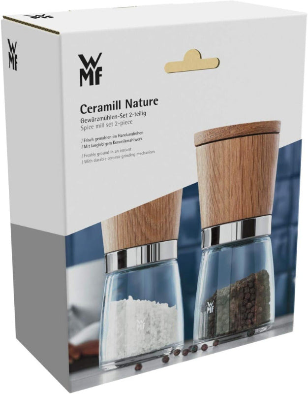 WMF Ceramill Nature Salt & Pepper Mill Set – 2-Pieces Wooden Mills with Ceramic Grinder