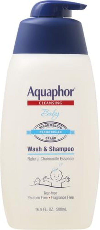 Aquaphor Baby Wash and Shampoo - Mild, Tear-Free 2-in-1 Solution for Baby’s Sensitive Skin (16.9 Fl. Oz. Pump)