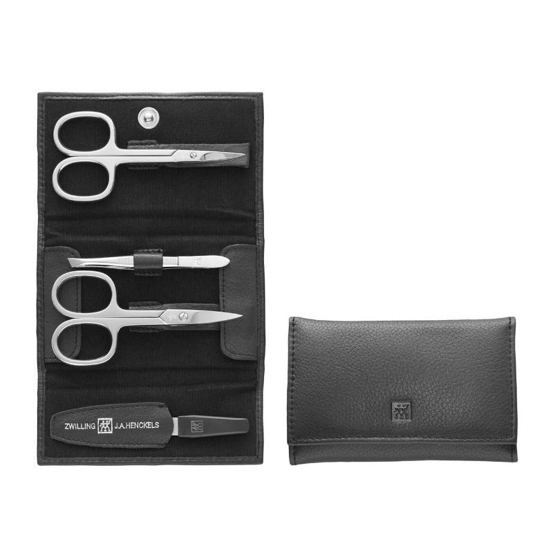 ZWILLING Classic Manicure Set 4-Piece – Nickel-Plated Tools in Genuine Cowhide Leather Case (Model 97451-007)