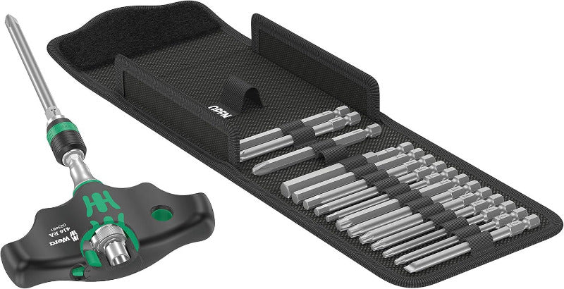 Wera 416 RA T-Handle Ratchet Bit Holder with Rapidaptor, 1/4", 45mm – Black/Green