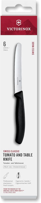 VICTORINOX Swiss Classic Tomato & Snack Knife Set – 6 Pieces, Black Handle, 11cm