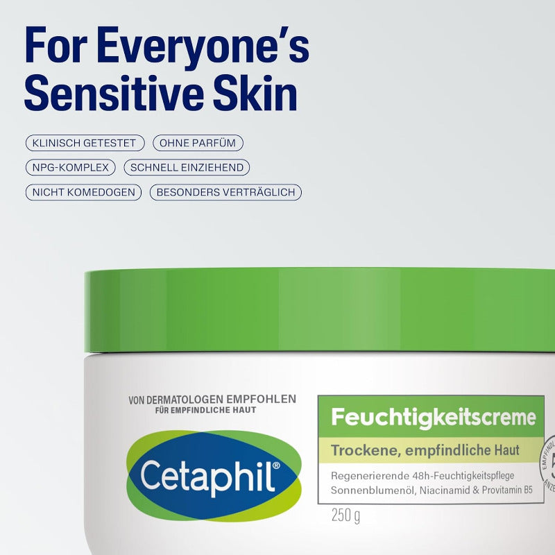 CETAPHIL Moisturizing Cream – 250g Deep Hydration for Dry, Sensitive Skin – 48-Hour Moisture Lock
