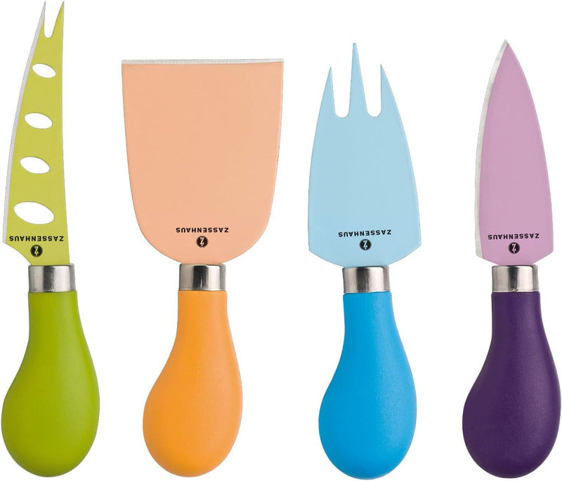 Käsemesser Set Aus Edelstahl Und Kunststoff 4-Teilig , Extra Scharfe Klingen , Geschenkset , Antihaftbeschichtung , Käseschneider Set , Beste Qualität Aus Solingen , Ergonomischen Griffe