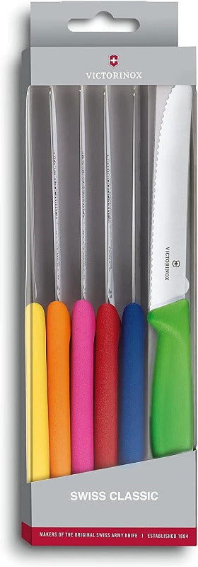 VICTORINOX Swiss Classic Tomato & Snack Knife Set – 6 Pieces, Black Handle, 11cm