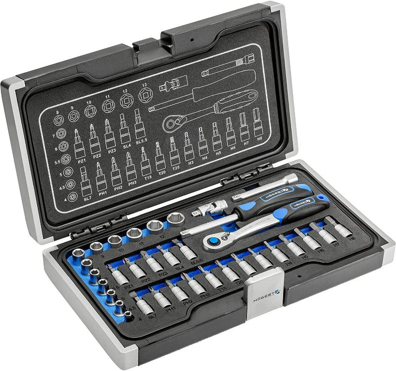 Högert Technik - Werkzeugset I Steckschlüssel, Bits Und Ausstattung 1/4” I Legiertem Chrom-Vanadium-Stahl I Gesenkgeschmiedet I Ratschenmechanik Mit 72 Sperrklinken I Ht1R462-38-Tlg