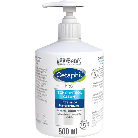 CETAPHIL PRO ItchControl Extra Mild Hand Cleanser – 500ml | Soap-Free, Vegan, Gentle & Effective for Dry, Irritated Skin