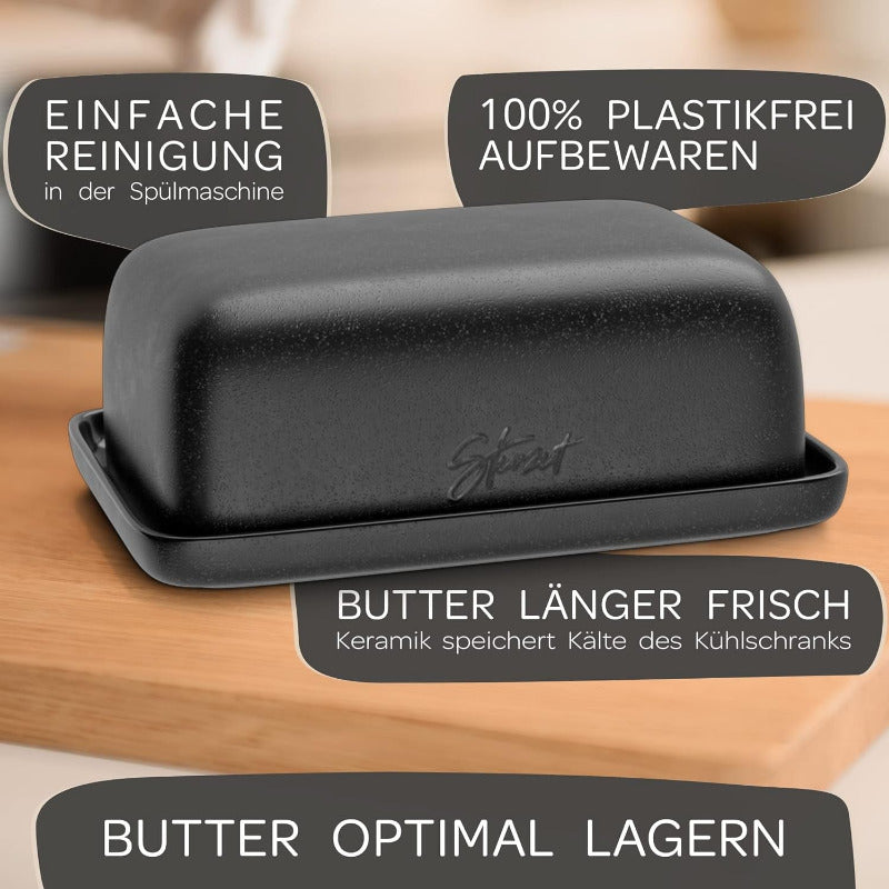 STEINZEIT Design Ceramic Butter Dish | 250g Butter Bell with Lid – Dishwasher Safe, Stylish Butter Keeper for Standard Butter Packs