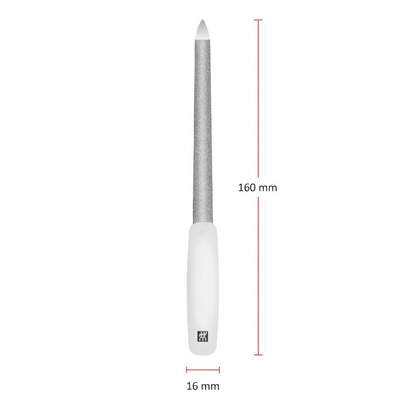 ZWILLING Sapphire Nail File – 160 mm | Double-Sided Sapphire-Coated Formfeile with Polished Tip, Ergonomic Design, White