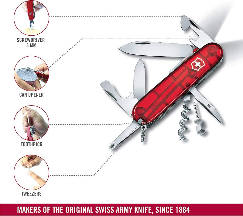 VICTORINOX Spartan Lite Swiss Army Knife - Red Transparent | Multi-Tool Pocket Knife