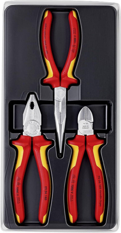 KNIPEX Electricians Tool Set – 3 Piece VDE Insulated Pliers (160–200mm) | Essential On-the-Go Kit