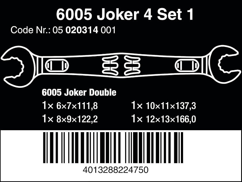 WERA 6005 Joker Double Open-End Wrench Set – 4‑Piece (05020314001)