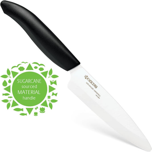 KYOCERA Ceramic Utility Knife – 11 cm Blade | Bio-Based Handle, Ultra-Sharp Zirconia Blade, Lightweight & Dishwasher Safe (FK-110 WH-BK BIO, Black)