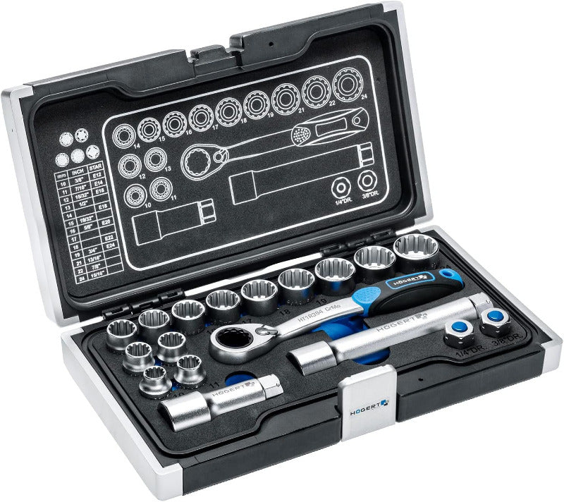 Högert Technik - Werkzeugset I Steckschlüssel, Bits Und Ausstattung 1/4” I Legiertem Chrom-Vanadium-Stahl I Gesenkgeschmiedet I Ratschenmechanik Mit 72 Sperrklinken I Ht1R462-38-Tlg