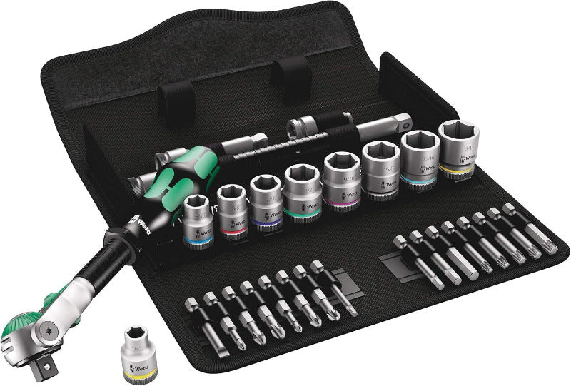 WERA Zyklop Speed Ratchet Set 8100 SA 6, 1/4" Drive, Metric, 28-Piece – Chrome Finish