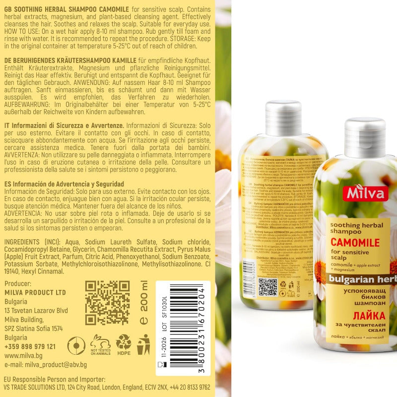Milva Kamille Shampoo I Beruhigendes Shampoo Mit Natürlicher Haaraufhellung Für Damen, Haarpflege Für Glänzendes & Blondes Haar, Frauen Haarshampoo Für Empfindliche & Trockene Kopfhaut | 200 Ml