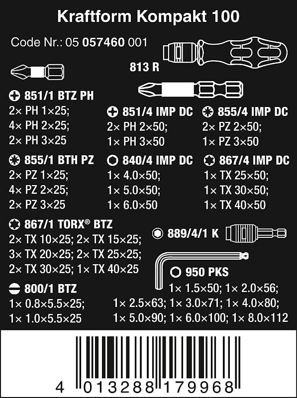 Wera 05057460001 Kraftform Kompakt 100 Tool Set – 52 Piece, Universal Size