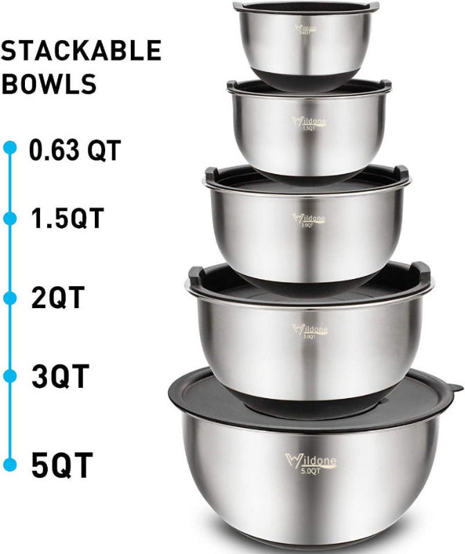 WILDONE 5-Piece Stainless Steel Mixing Bowl Set with Airtight Lids