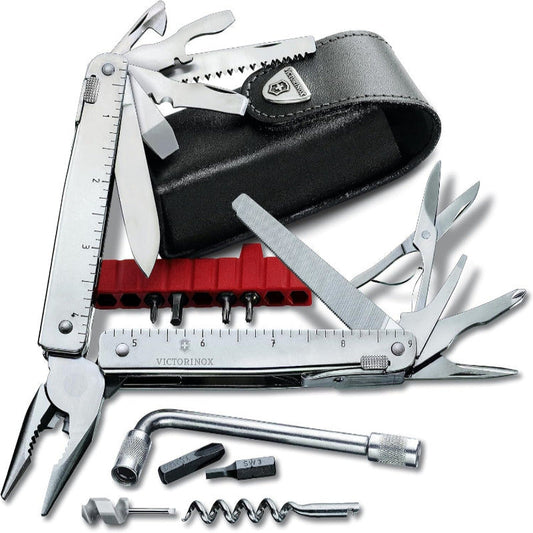 VICTORINOX Swiss Tool X Plus – 38-Function Stainless Steel Multi-Tool with Leather Pouch