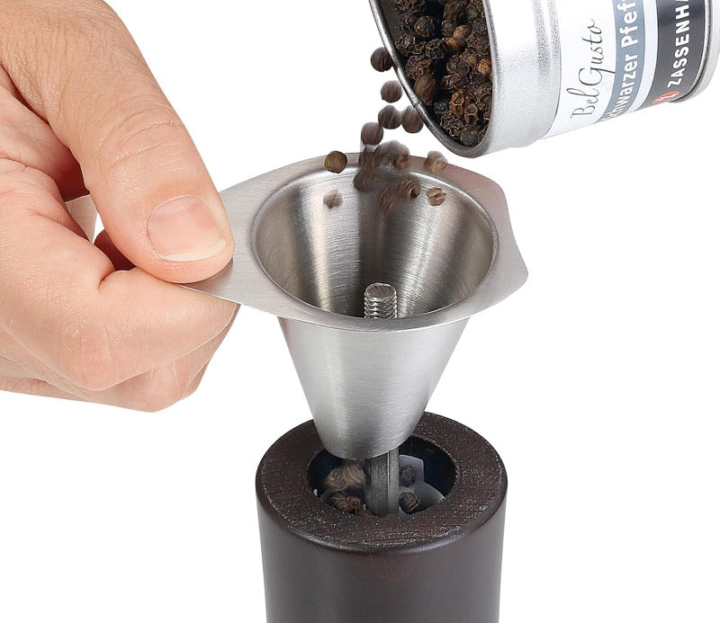 ZASSENHAUS Stainless Steel Spice Funnel – Compact Refill Tool (Silver)