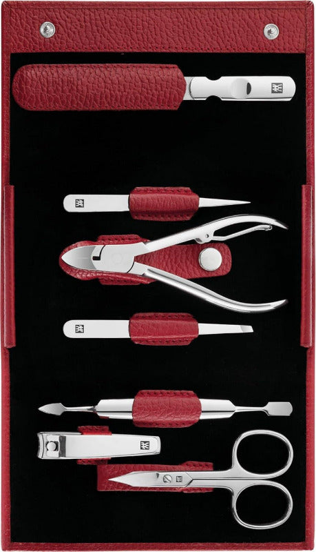 ZWILLING 7-Piece Manicure & Pedicure Set – Polished Stainless Steel, Genuine Leather Case, Black