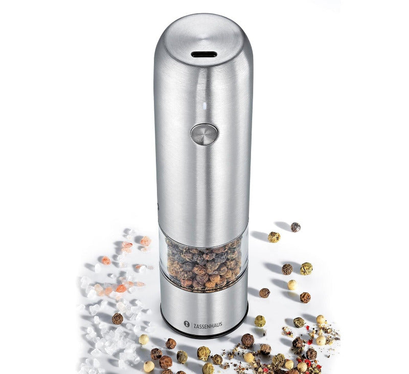 ZASSENHAUS Cologne Electric Pepper Mill – 14 cm | Adjustable Ceramic Grinder | Stainless Steel